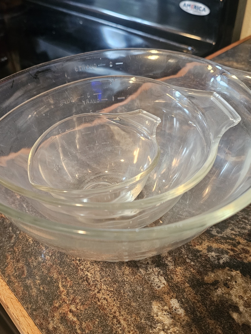 3 Vintage Mid Century Pyrex Clear Teardrop Stacking Mixing Measuring Bowls Msde